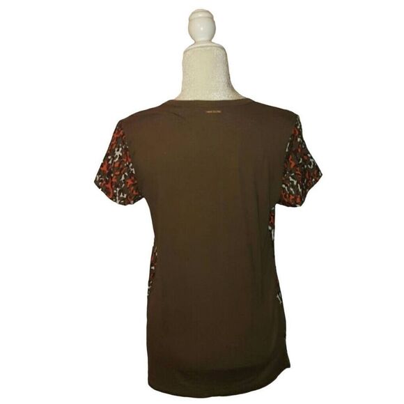 Michael Kors Camo Print Mixed Media Short Sleeve Tee Top T-Shirt EUC - Picture 3 of 5
